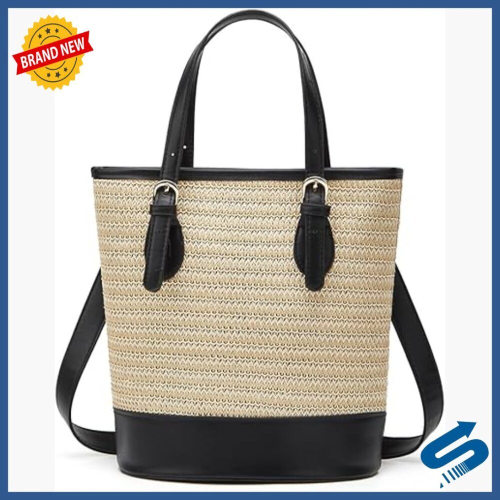 Straw Bucket Bag Handwoven Crossbody Clutch Shoulder Purse Travel Beach